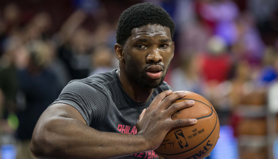 Joel Embiid practices before the Sixers played the Los Angeles Clippers on February 8th, 2016 | Bill Streicher-USA TODAY Sports