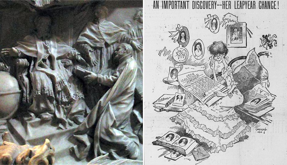 Left: By Camillo Rusconi (1658–1728); photograph de:User:Rsuessbr - Own work, CC BY-SA 3.0, https://commons.wikimedia.org/w/index.php?curid=526632. Right: By Bob Satterfield - Tacoma Times (http://chroniclingamerica.loc.gov/lccn/sn88085187/1903-12-23/ed-1/seq-3/), Public Domain, https://commons.wikimedia.org/w/index.php?curid=32324725