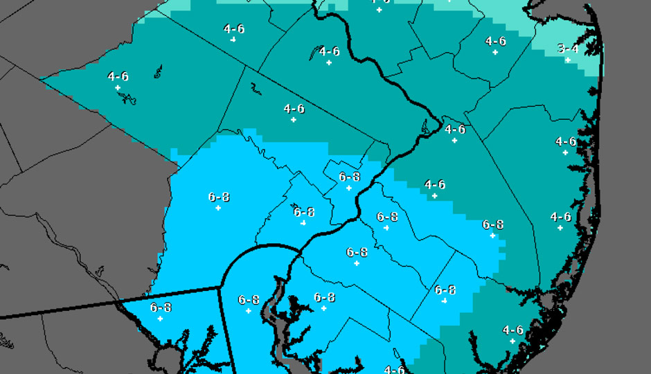 NWS forecast - February 8th/9th - Philadelphia/Mt. Holly