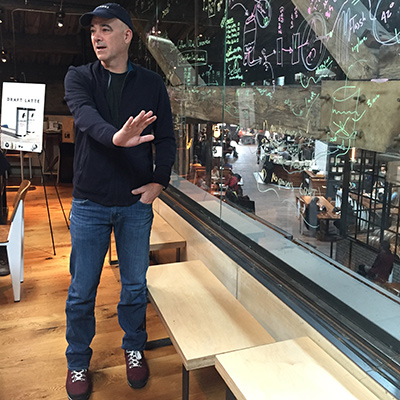 Todd Carmichael talking draft latte in a can | Photo by Arthur Etchells