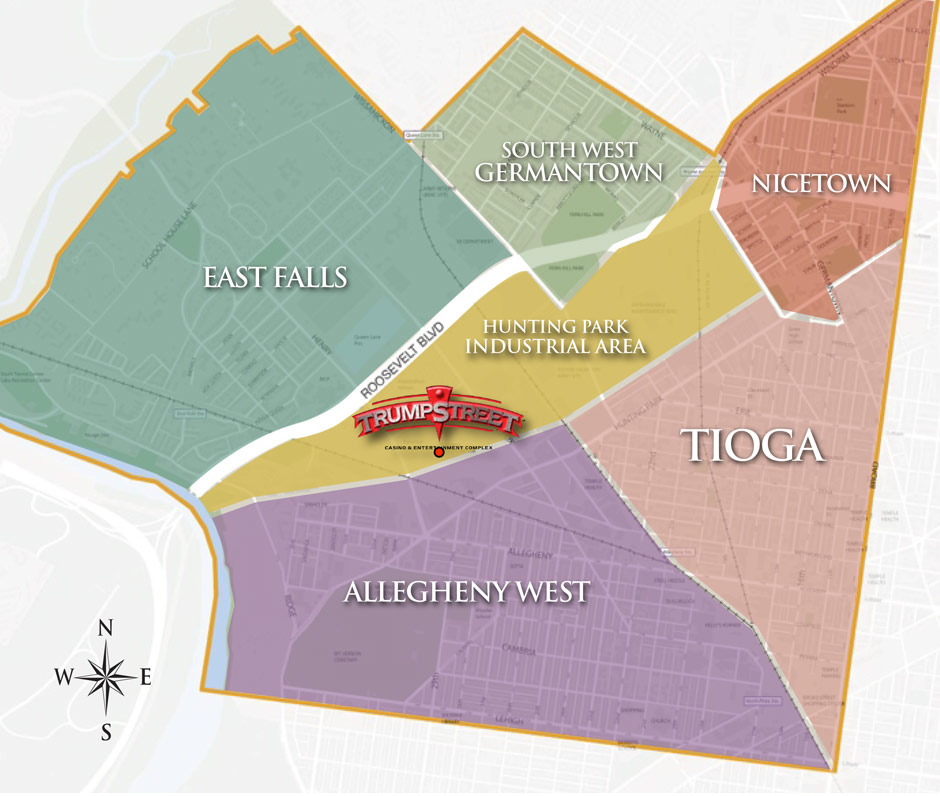A slide from a presentation before the Gaming Control Board shows the location of TrumpStreet casino.