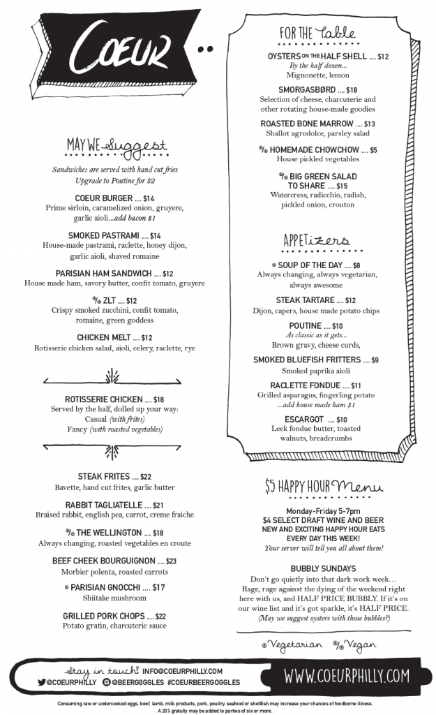 New menu at Coeur