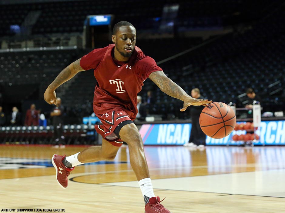  Temple Owls guard Quenton DeCosey during a practice day before the first round of the NCAA men's college basketball tournament at Barclays Center. 