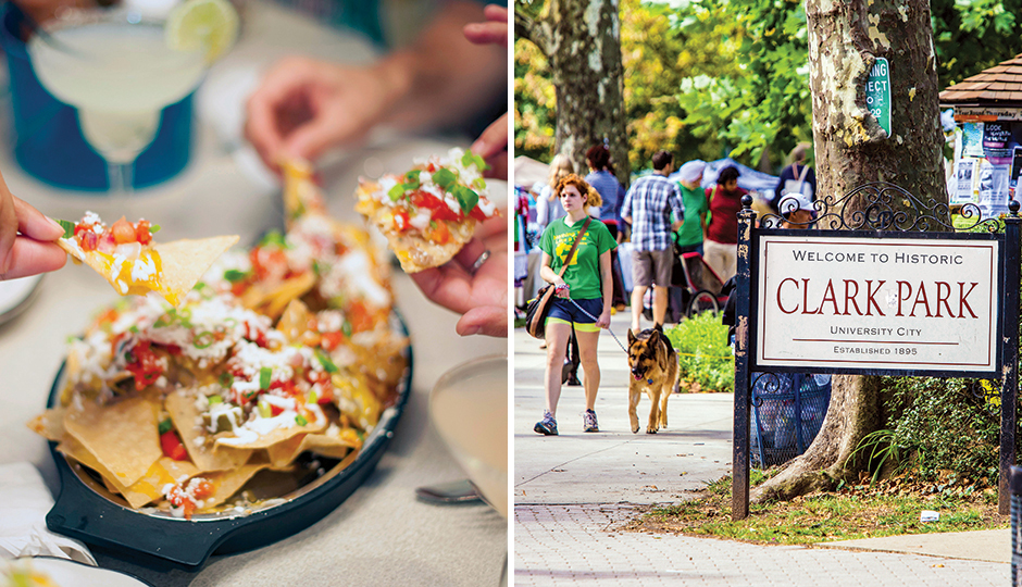 From left: Nachos at Loco Pez in Fishtown; Clark Park in Spruce Hill. From left, photo by M. Kennedy for Visit Philadelphia; Jeff Fusco for Visit Philadelphia.