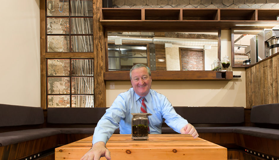 Jim Kenney photo by Jeff Fusco; background photo via Elixr’s website