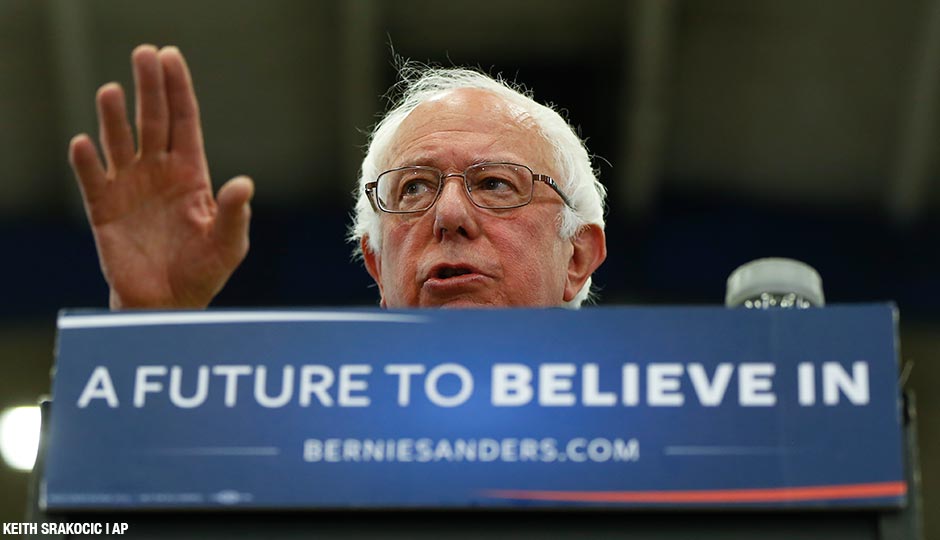 Sen. Bernie Sanders, I-Vt., speaks during a campaign rally at Fitzgerald Fieldhouse on the University of Pittsburgh campus, Monday, April 25, 2016.