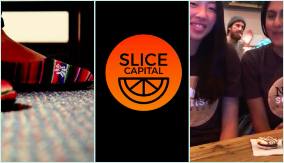 Screenshots from the videos for PATOS Shoes, Slice Capital, and NOMsense Bakery.