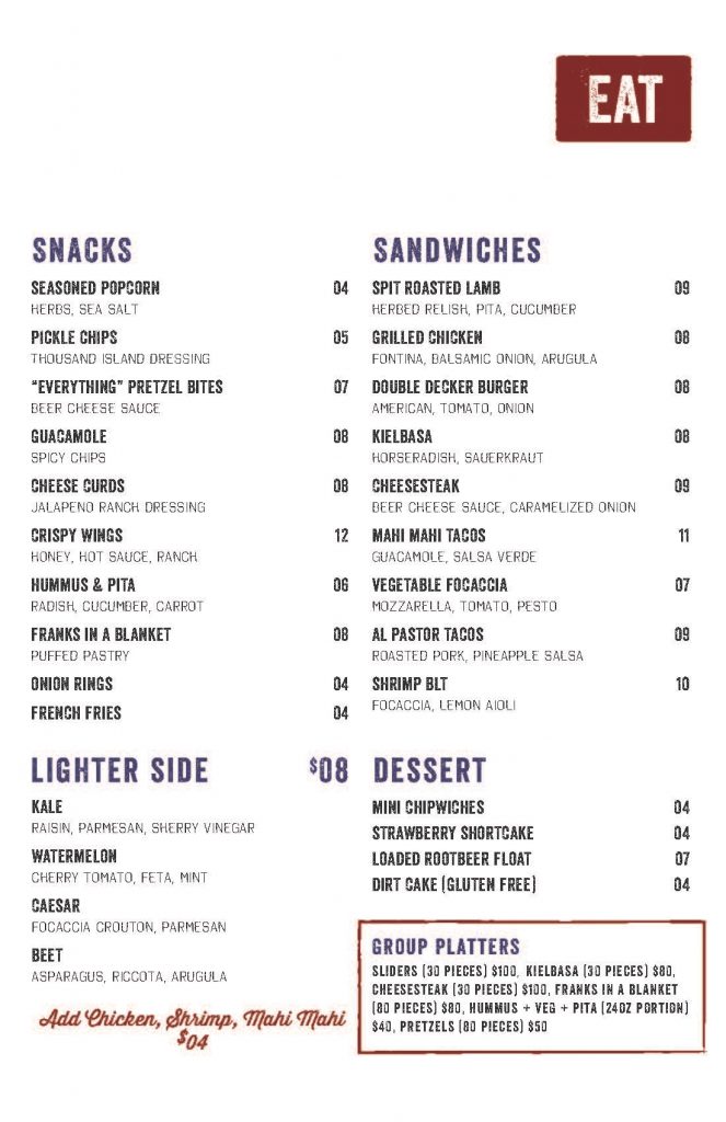 Independence Beer Garden Food Menu
