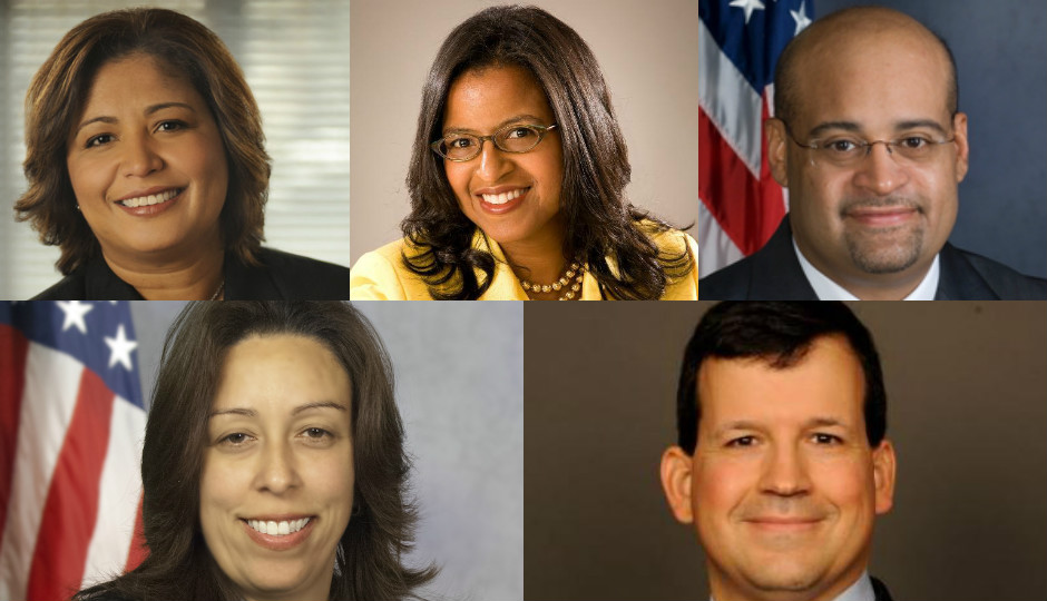 Clockwise: Councilwoman Maria Quiñones-Sánchez, School Reform Commissioner Farah Jimenez, state Rep. Angel Cruz, state Rep. Leslie Acosta and Daniel Restrepo, former special assistant to President Barack Obama.