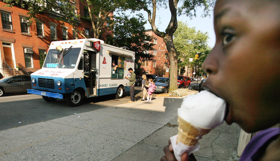 A Mister Softee ice cream truck makes its way through the streets of Brooklyn, New York, Monday June 18, 2007. New York can be earsplitting. But city officials say Gotham is about to get a little quieter when new noise regulations take effect July 1. Even Mr. Softee will have to keep it down. (AP Photo/Bebeto Matthews)