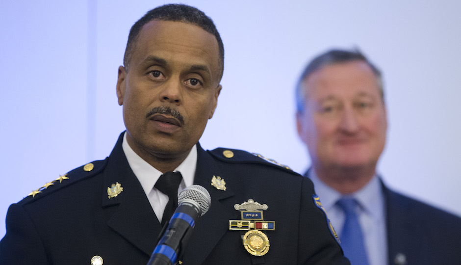 Philadelphia Mayor-Elect Jim Kenney, right, looks o as Philadelphia Police Deputy Commissioner Richard Ross speaks during a news conference Wednesday, Nov. 11, 2015, in Philadelphia. Kenney said he has chosen Ross to succeed Police Commissioner Charles Ramsey, who announced his retirement last month. (AP Photo/Matt Rourke)