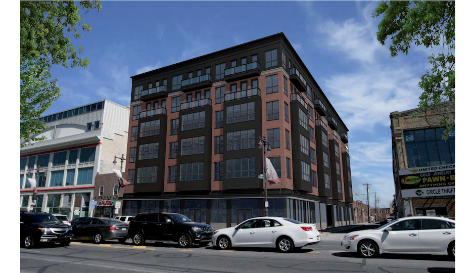 Proposed mixed-use building on Broad Street south of Washington Avenue. Rendering | Harman Deutsch Architecture