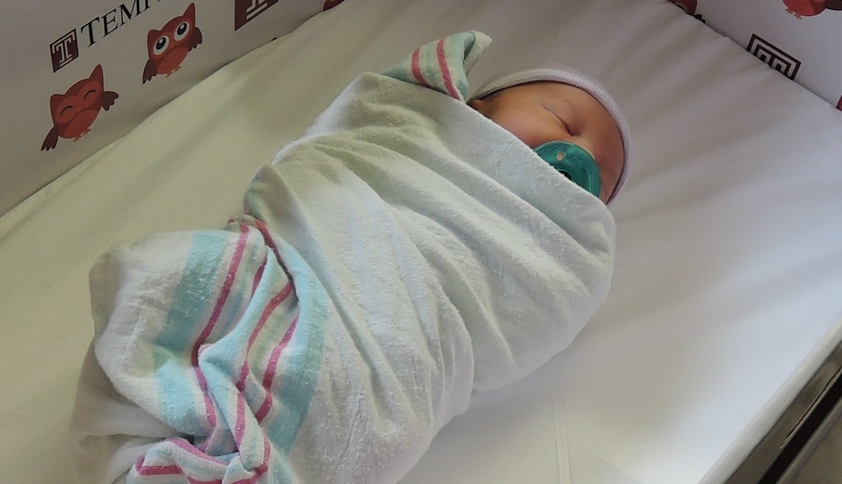 A newborn sleeping in a baby box from Temple University Hospital | Photo courtesy Temple University Hospital
