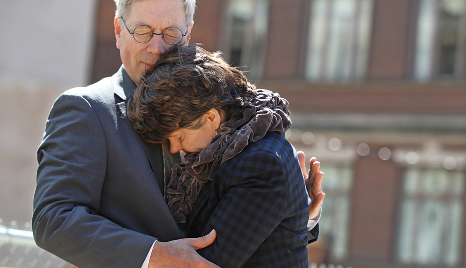 Jay Bryan and Nancy Winkler at the Market Street memorial groundbreaking in April. | Photograph courtesy of Michael Bryant/Philadelphia Inquirer
