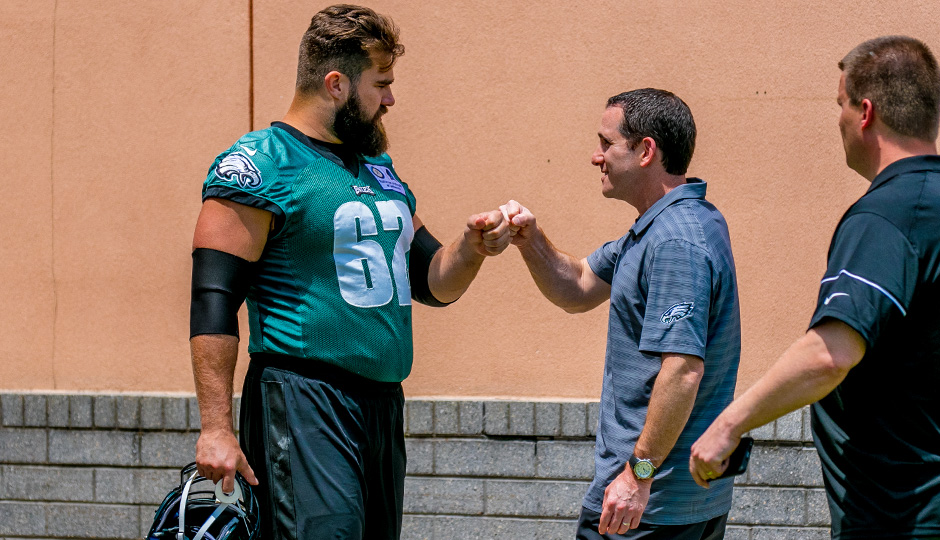 Jason Kelce and Howie Roseman. (Jeff Fusco)