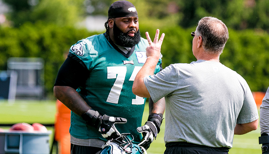 Jason Peters and Jeff Stoutland. (Jeff Fusco)