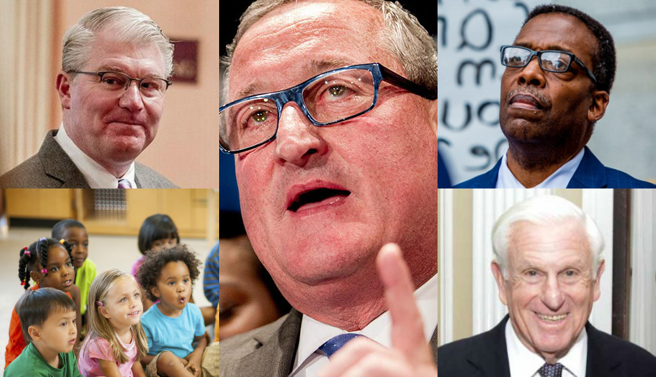 Clockwise: Union leader John Dougherty, Mayor Jim Kenney, Council President Darrell Clarke and soda mogul Harold Honickman. | Photos by Jeff Fusco, iStock.com and HughE Dillon