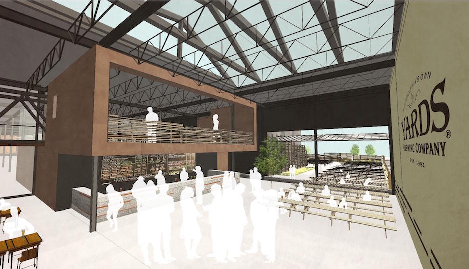 A conceptual rendering of the taproom at the proposed Yards Brewing Company brewpub. | Rendering by Digsau, courtesy Alliance HSB