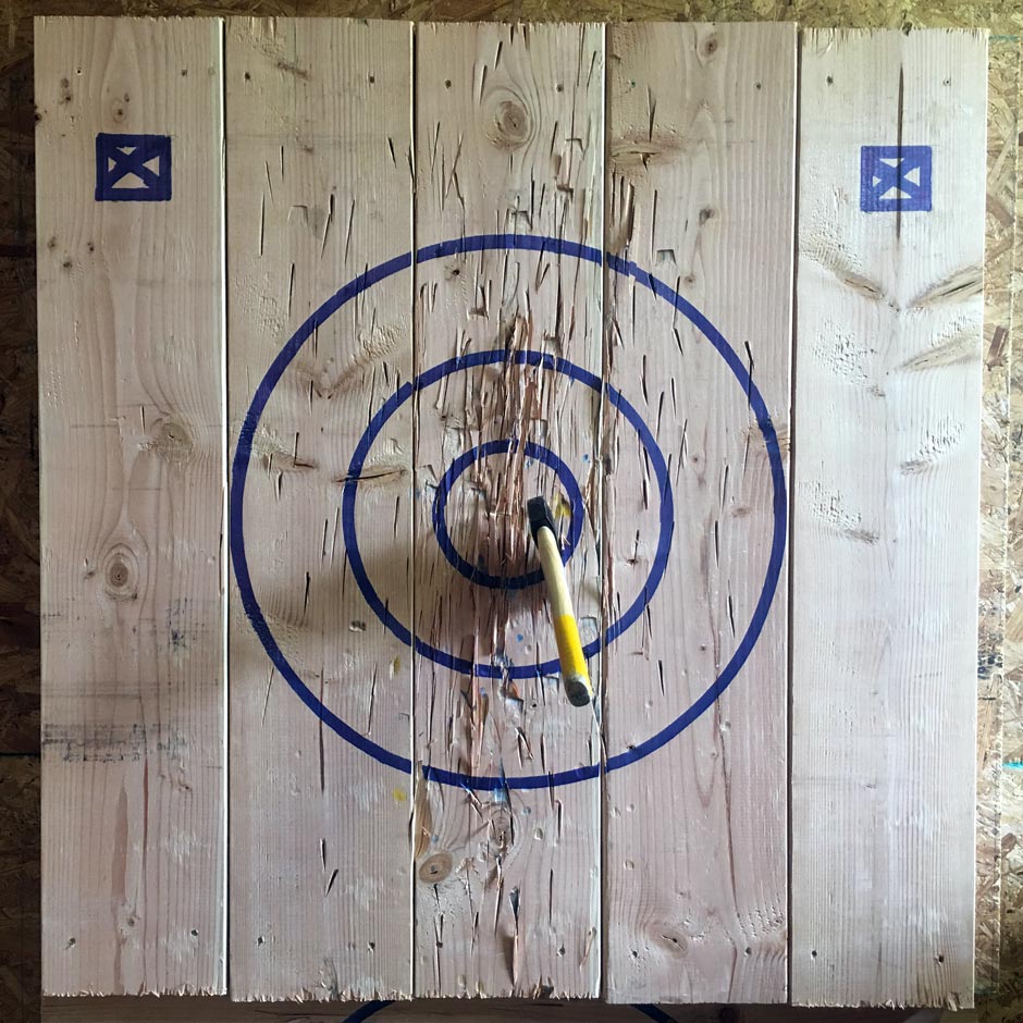 A near-bullseye throw at Urban Axes