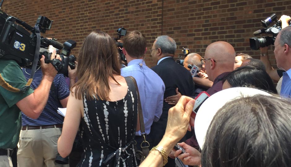 Convicted U.S. Congressman Chaka Fattah exits the federal courthouse in Philadelphia immediately after a jury found him guilty on all charges. Photo | Maria McGeary