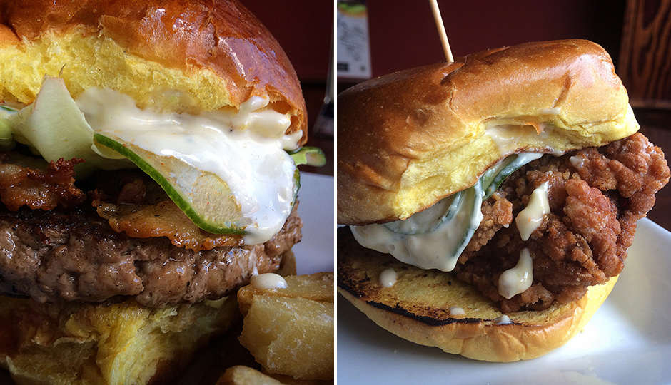 Lucifer Burger and Japanese Fried Chicken sandwiches at Tap Room on 19th