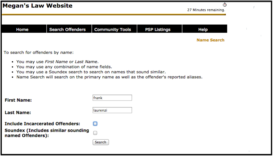 A screenshot of Pennsylvania's Megan's Law website, where Michaela Naughton found her boss Frank Laurenzi on the sex offenders list.