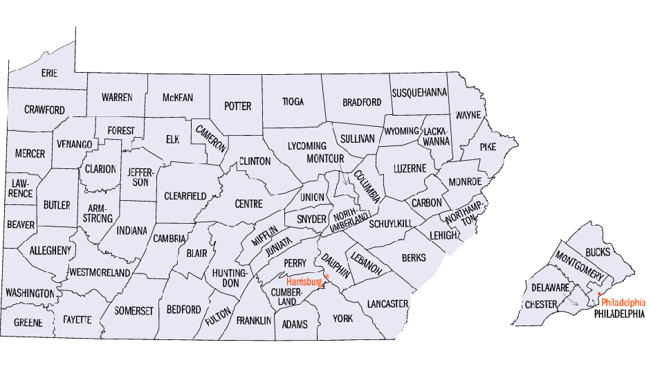 PA map with Philly five-county area detached