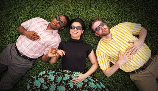 David Glover is Valentine, Maria Konstantinidis is Silvia and Jake Blouch is Proteus in Shakespeare in Clark Park’s The Two Gentleman of Verona. Photo by Kyle Cassidy