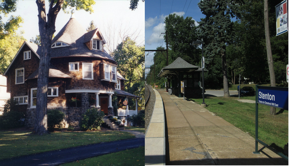 Red home, blue home: The homeownership gap between Democrats and Republicans is a little smaller in Philadelphia than in Cleveland because some affluent communities with high homeownership rates, like Wayne (left), lean Democratic (if only barely in Wayne's case), while some overwhelmingly Democratic city neighborhoods like Stenton (right) have high rates of homeownership. | Photos: Home in Wayne by Tim Engleman, Stenton Station by Adam Moss, licensed under CC-BY-SA-2.0