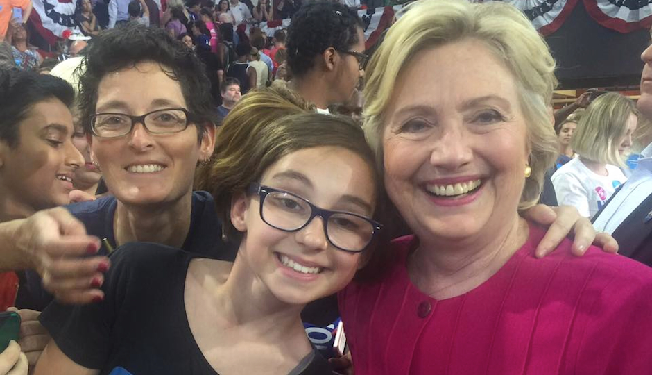 Northern Liberties residents Marion and Harper Leary with Hillary Clinton on Friday, July 29th at Temple University. (Photo courtesy Marion Leary)