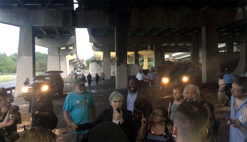 Jill Stein speaks under I-95 in South Philadelphia