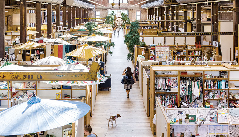 The main corridor in Building 18, Anthropologie’s headquarters | Photograph by Christopher Leaman