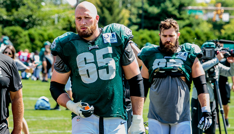 Lane Johnson and Jason Kelce. (Jeff Fusco)