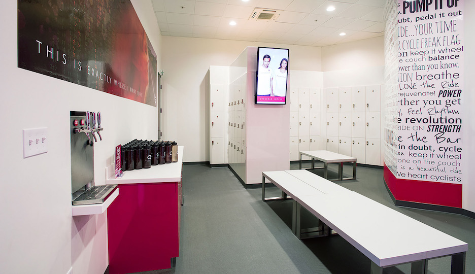 The sleek common room at Exton's new CycleBar