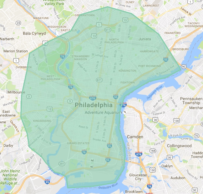 UberEATS Philly coverage area. 