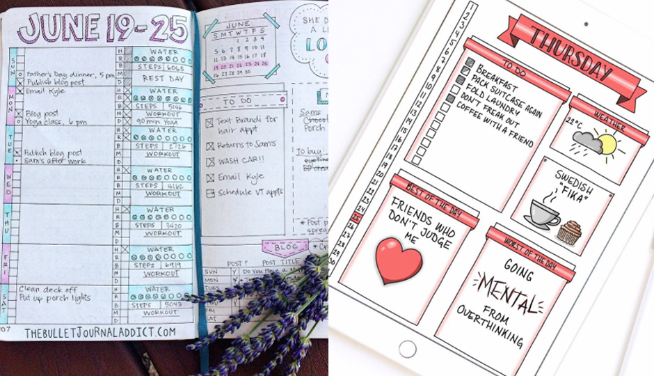 Bullet journals | Photos via @thebulletjournaladdict (left) @annaslettering 