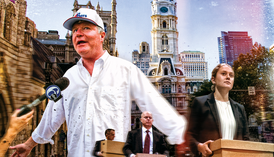 Illustration by gluekit; dougherty and boxes: Charles Fox | The Philadelphia Inquirer | Associated Press; City Hall: C. Smyth for VISIT PHILADELPHIA