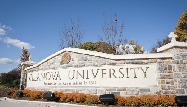 University entrance at the corner of Ithan and Lancaster Avenues.