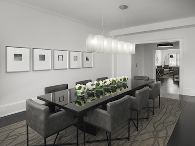 The dining room in one of the remodeled penthouse apartments at AKA Rittenhouse. Photo: AKA