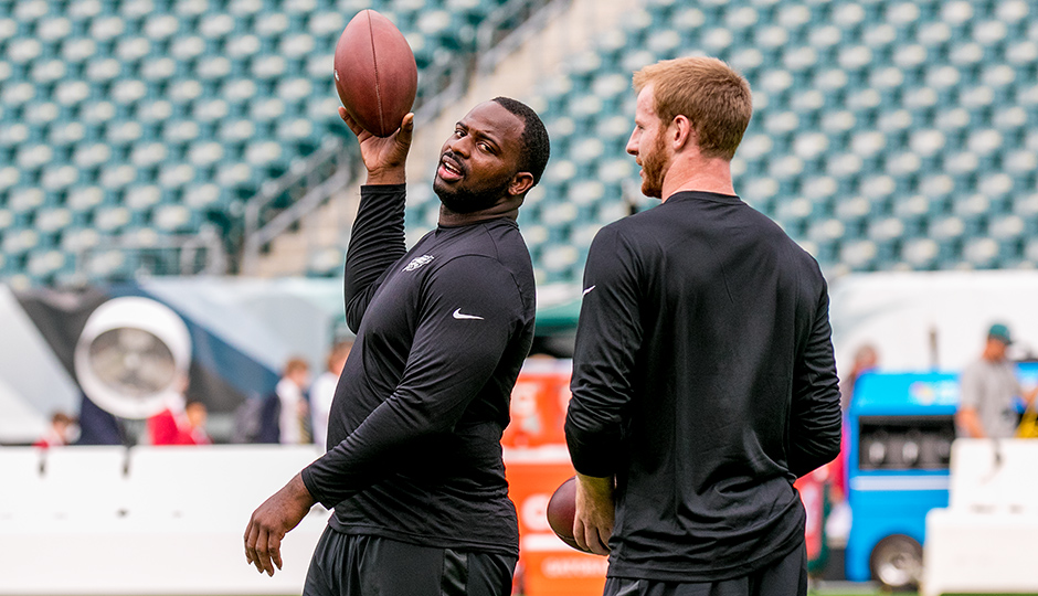 Fletcher Cox and Carson Wentz. (Jeff Fusco)