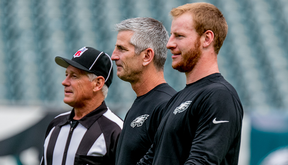 Frank Reich and Carson Wentz. (Jeff Fusco)