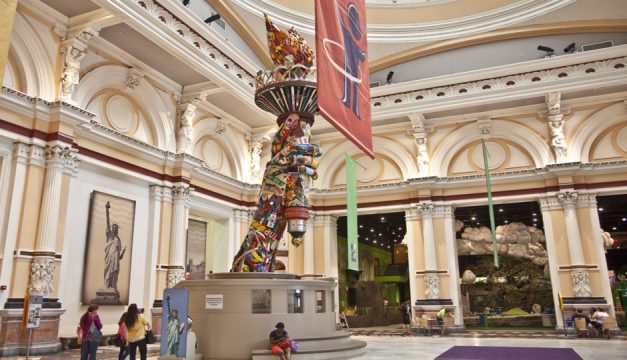 The Please Touch Museum features a life-sized 40-foot replica of the Statue of Liberty’s arm and torch, made from toys, games and other found objects gathered and assembled by local artist Leo Sewell. Photo by M. Edlow for Visit Philadelphia