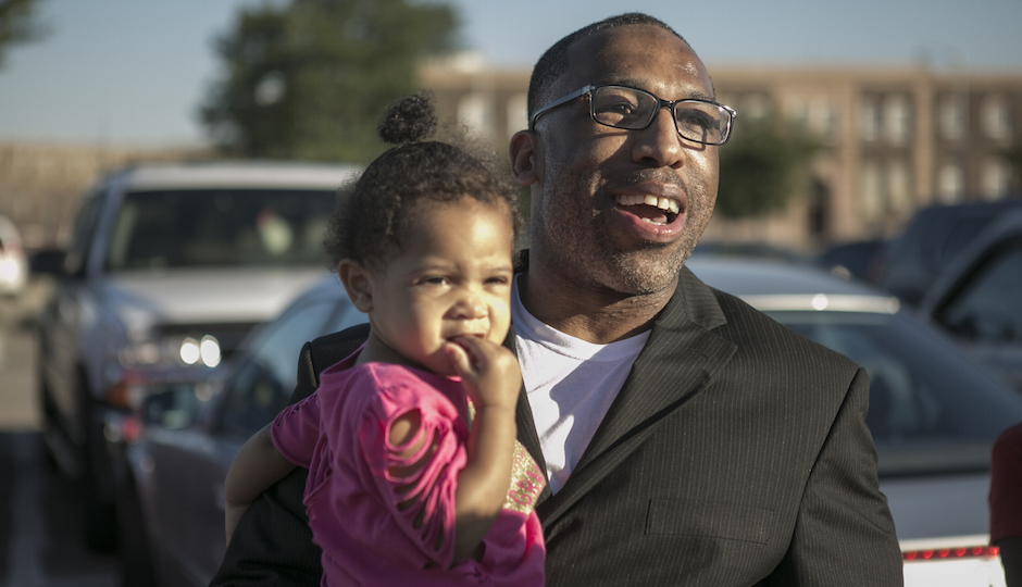 Anthony Wright with his granddaughter after his release from prison in August. Photo by Kevin Monko, courtesy The Innocence Project