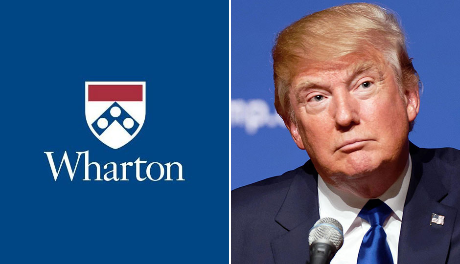 Wharton logo; Donald Trump