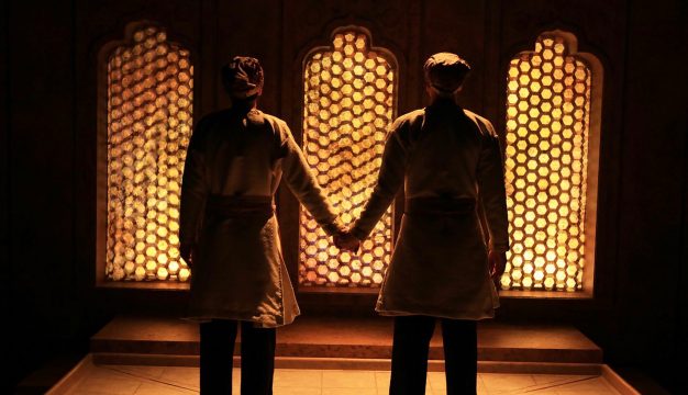 Anthony Mustafa Adair and Jensen Titus Lavallee in Guards at the Taj at Theatre Exile. (Photo by Paola Nogueras)