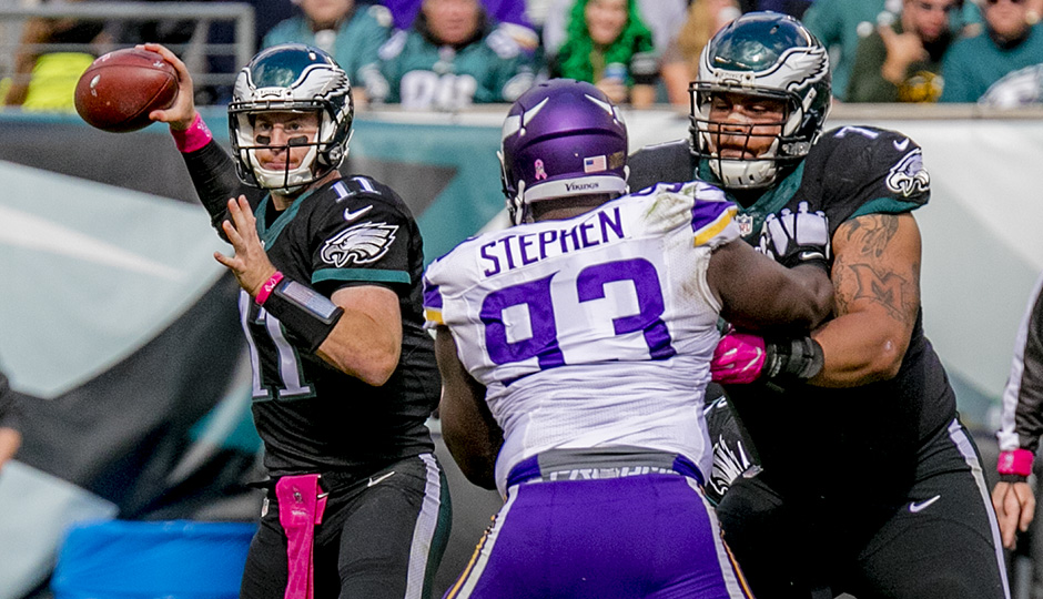 Carson Wentz and Brandon Brooks. (Jeff Fusco)