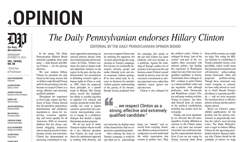 Daily Pennsylvanian - Hillary Clinton endorsement