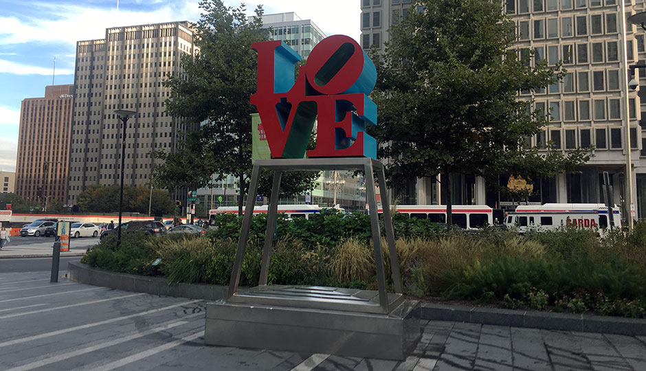 the LOVE sculpture in Dilworth Park