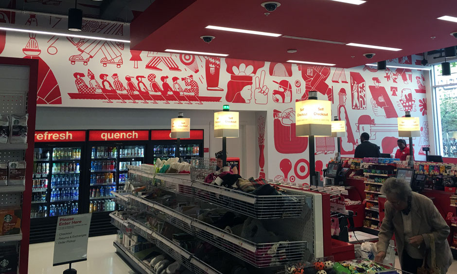 Target checkout counter - with mural behind it
