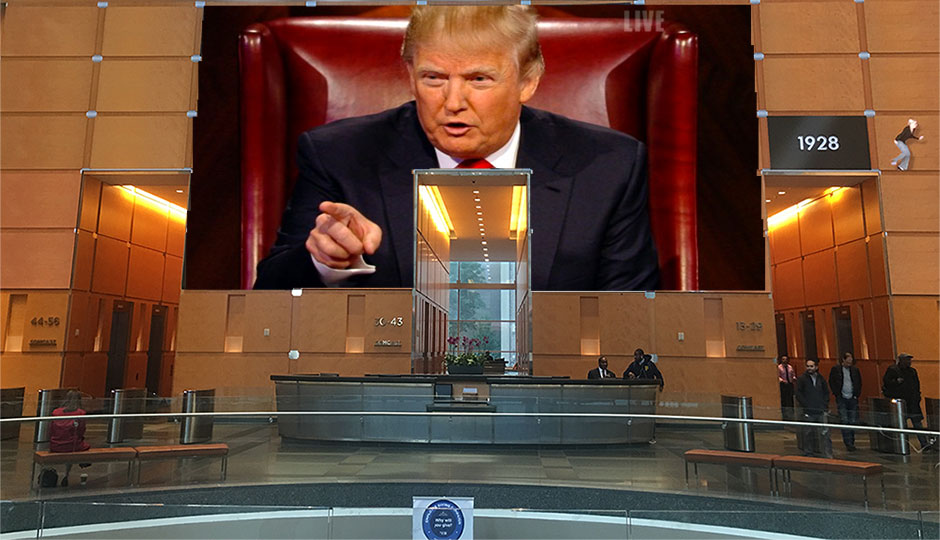 Donald Trump in the Comcast Center lobby